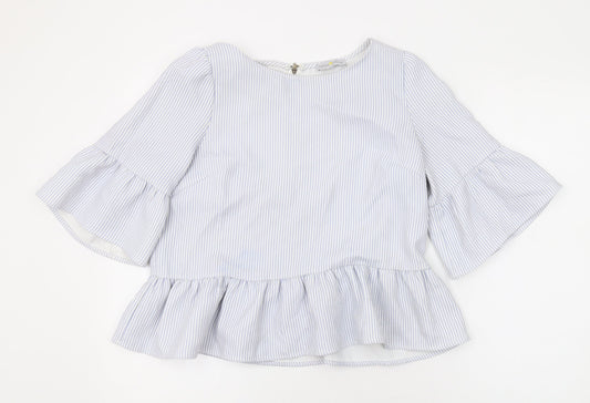 Cache Cache Womens Blue Striped Polyester Basic Blouse Size M Round Neck