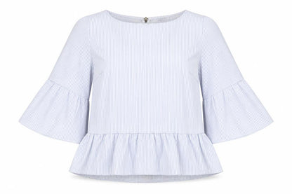 Cache Cache Womens Blue Striped Polyester Basic Blouse Size M Round Neck
