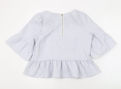 Cache Cache Womens Blue Striped Polyester Basic Blouse Size M Round Neck