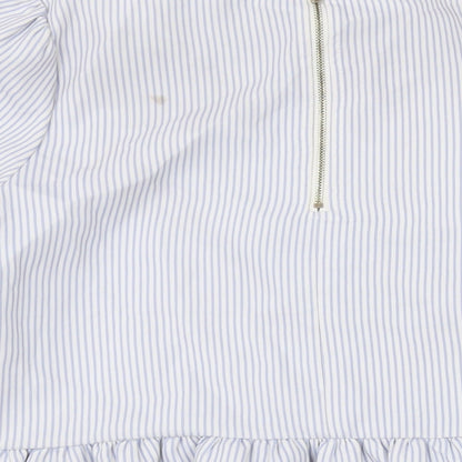 Cache Cache Womens Blue Striped Polyester Basic Blouse Size M Round Neck