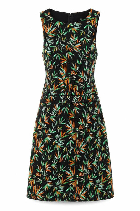 Morgan Womens Black Geometric Polyester A-Line Size 10 Round Neck Zip