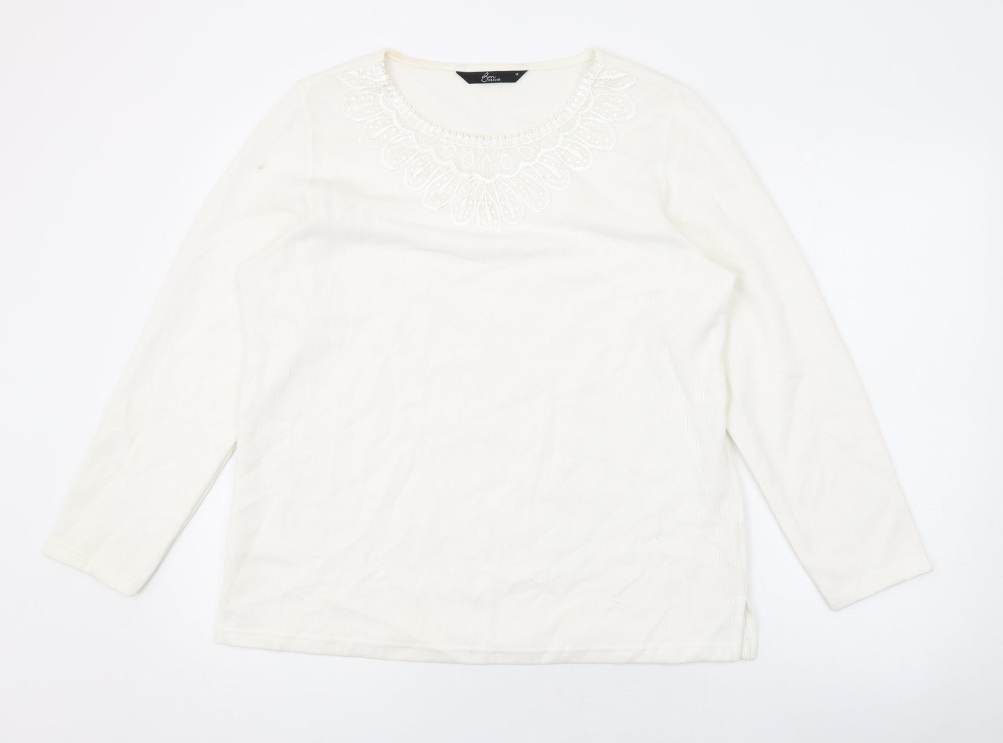 Bonmarché Womens Ivory Polyester Basic Blouse Size M Scoop Neck