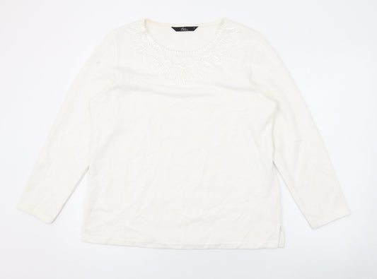 Bonmarché Womens Ivory Polyester Basic Blouse Size M Scoop Neck