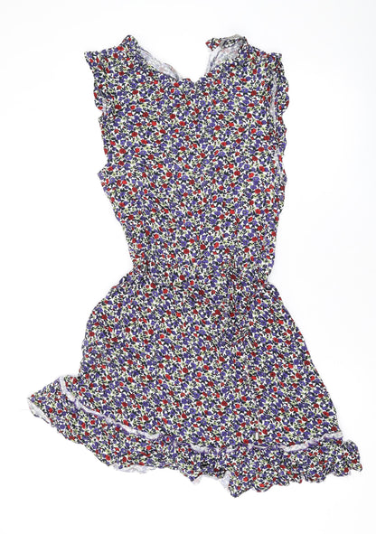 Oasis Womens Blue Floral Viscose A-Line Size 14 Round Neck Pullover