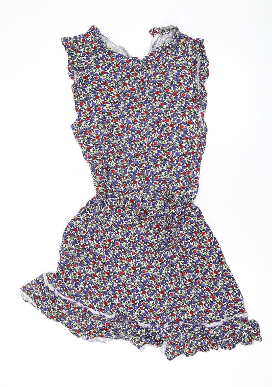 Oasis Womens Blue Floral Viscose A-Line Size 14 Round Neck Pullover