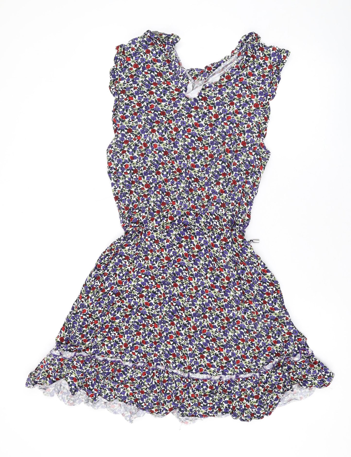 Oasis Womens Blue Floral Viscose A-Line Size 14 Round Neck Pullover