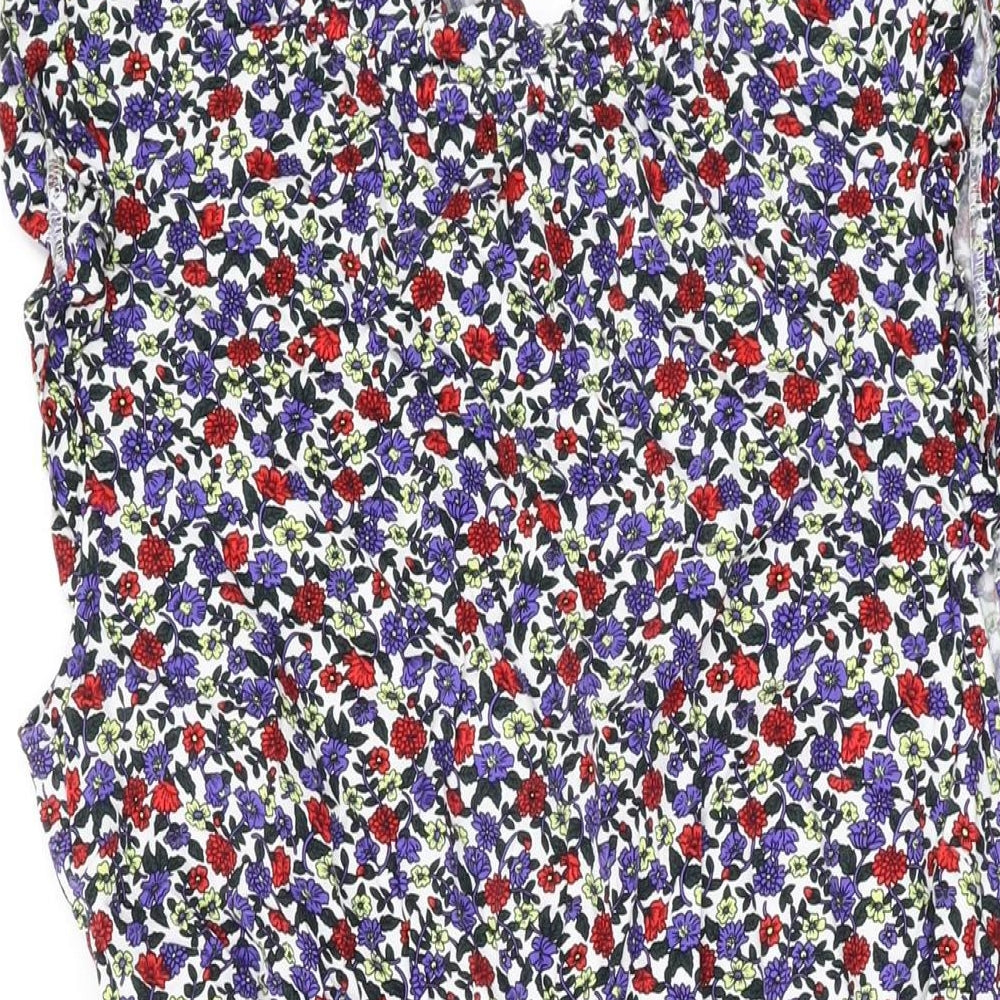 Oasis Womens Blue Floral Viscose A-Line Size 14 Round Neck Pullover