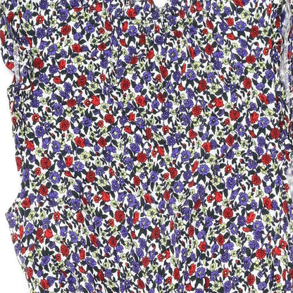 Oasis Womens Blue Floral Viscose A-Line Size 14 Round Neck Pullover