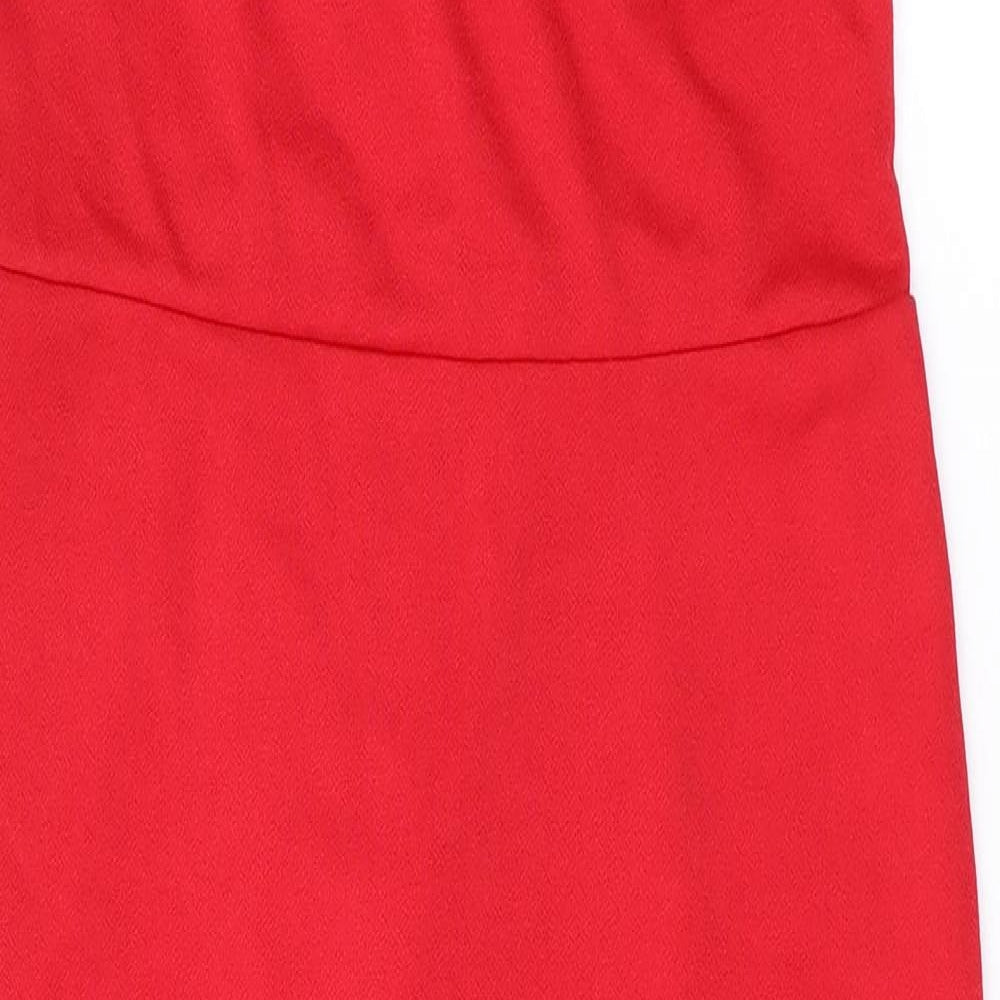 Boohoo Womens Red Polyester Bodycon Size 10 V-Neck Pullover