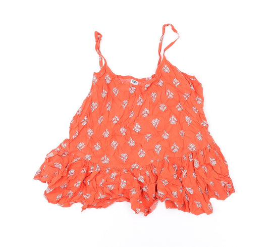 Old Navy Womens Orange Floral Viscose Camisole Tank Size S Scoop Neck