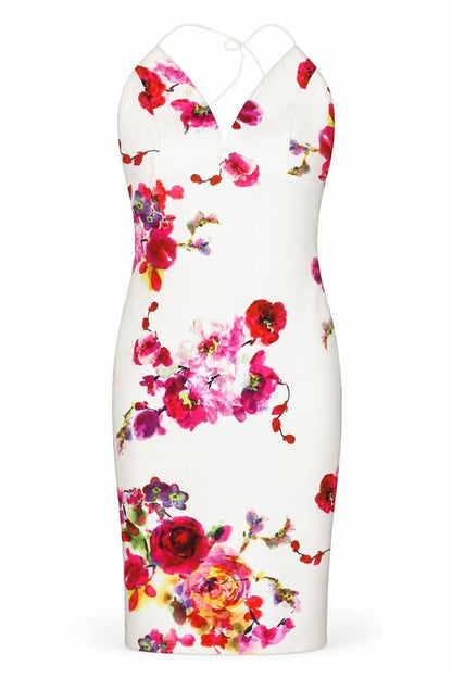 AX Paris Womens White Floral Polyester Bodycon Size 10 V-Neck Pullover