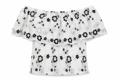 Lipsy Womens White Geometric Polyester Basic Blouse Size 10 Off the Shoulder