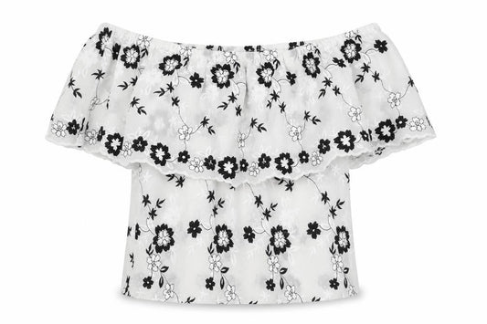 Lipsy Womens White Geometric Polyester Basic Blouse Size 10 Off the Shoulder