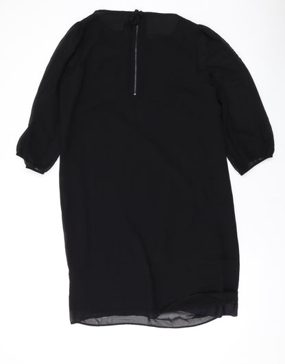 Marks and Spencer Womens Black Polyester A-Line Size 12 Round Neck Zip