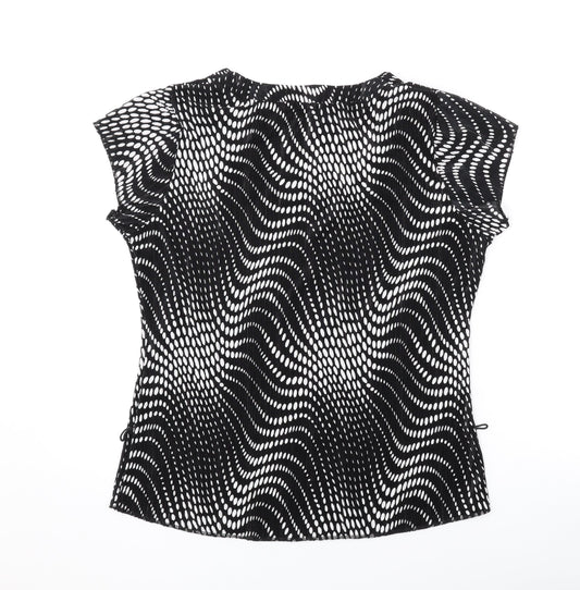 Alexara Womens Black Geometric Polyester Basic T-Shirt Size 16 Scoop Neck