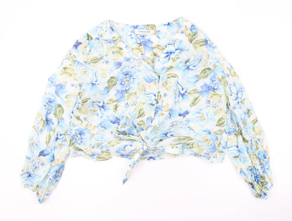 Womens UK Size 12 Forever New Blue Cropped Button-Up