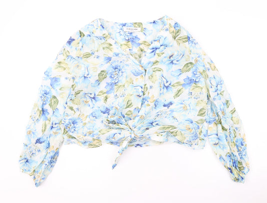 Womens UK Size 12 Forever New Blue Cropped Button-Up