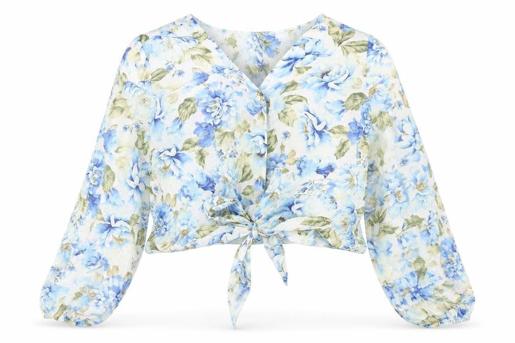 Womens UK Size 12 Forever New Blue Cropped Button-Up