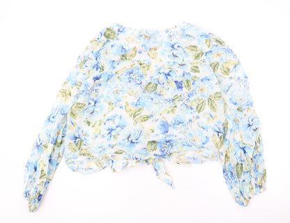 Womens UK Size 12 Forever New Blue Cropped Button-Up