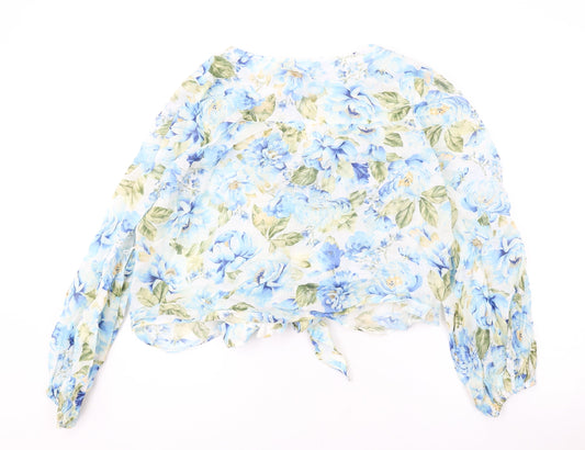 Womens UK Size 12 Forever New Blue Cropped Button-Up