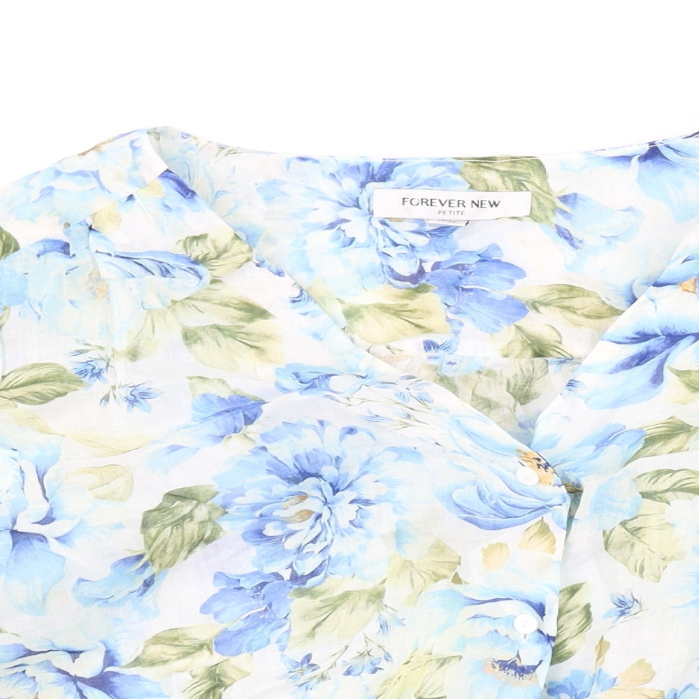 Womens UK Size 12 Forever New Blue Cropped Button-Up
