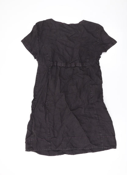 Marks and Spencer Womens Grey Linen T-Shirt Dress Size 12 Scoop Neck Pullover