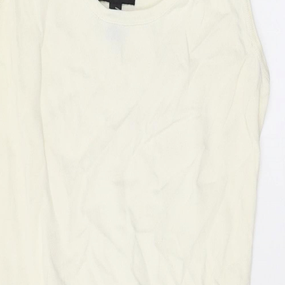 Mango Womens Ivory Polyester Bodycon Size XL Scoop Neck Pullover