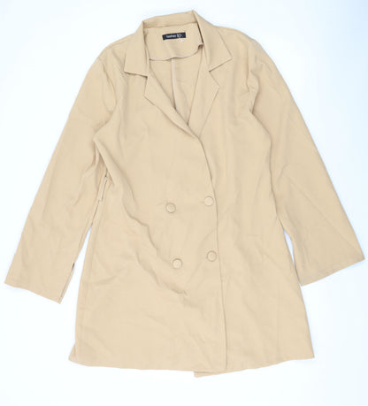 Boohoo Womens Beige Polyester Jacket Dress Size 16 Collared Button