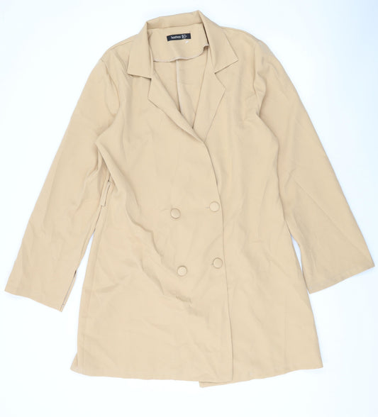 Boohoo Womens Beige Polyester Jacket Dress Size 16 Collared Button