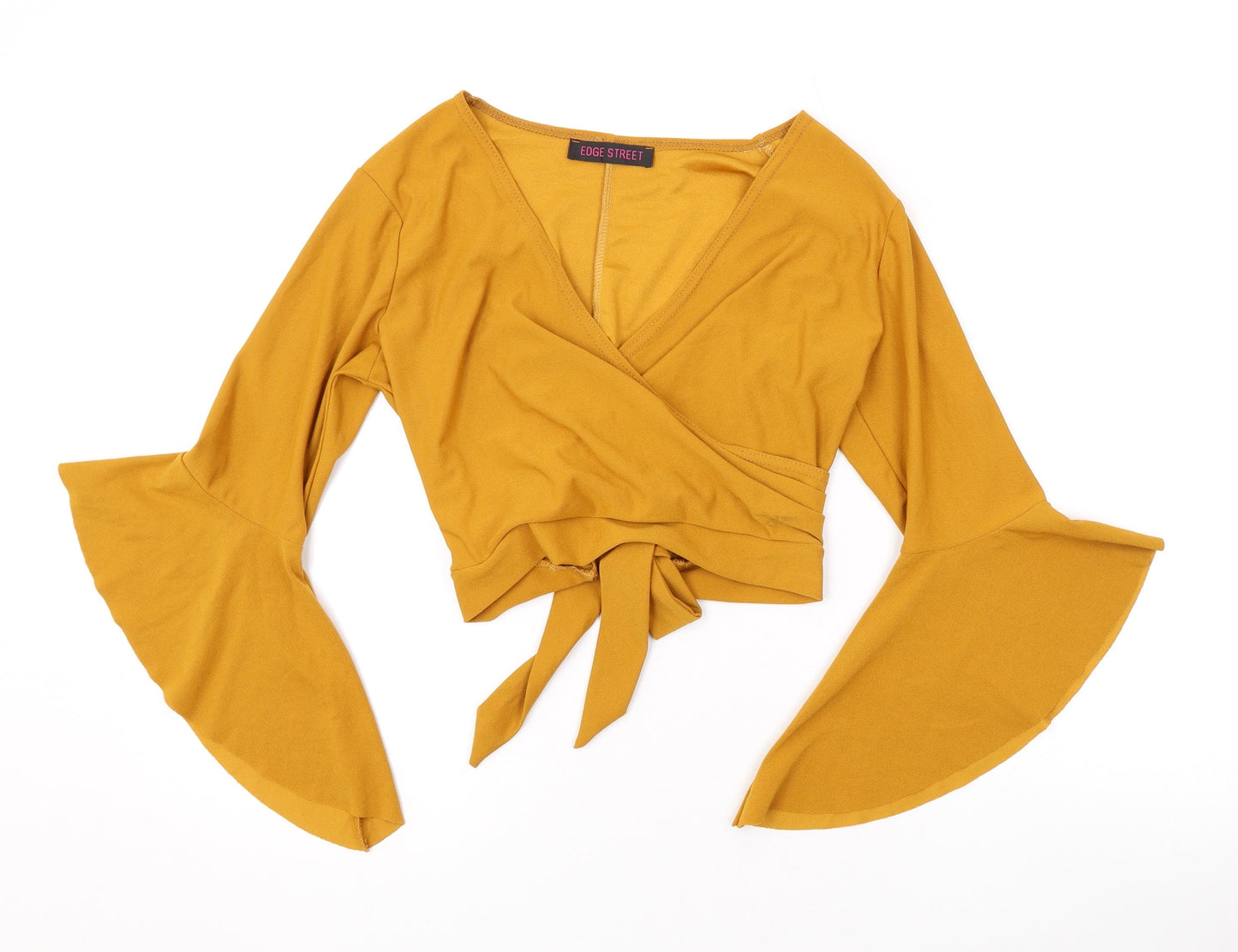 Womens UK Size 10 Edge Street Yellow Wrap Blouse