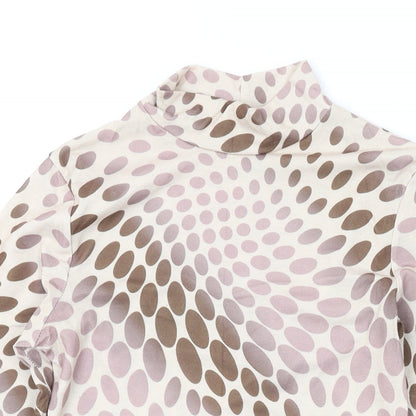 Boohoo Womens Brown Geometric Polyester Basic T-Shirt Size 8 Mock Neck