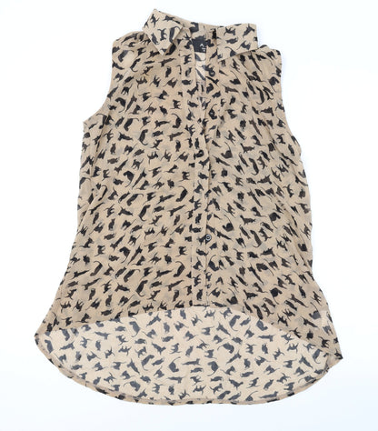 AX Paris Womens Brown Geometric Polyester Basic Blouse Size 10 Collared - Cat print