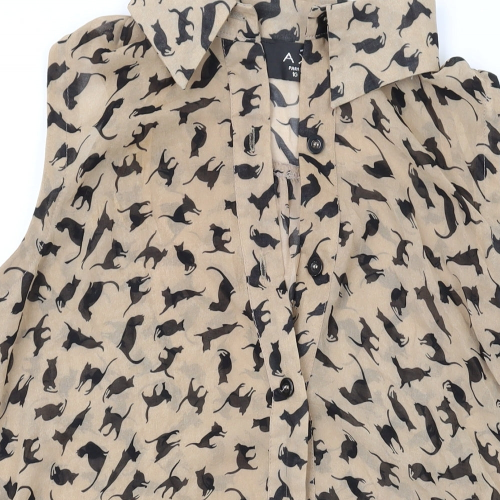 AX Paris Womens Brown Geometric Polyester Basic Blouse Size 10 Collared - Cat print