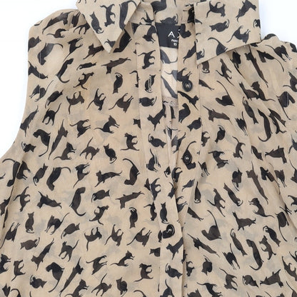 AX Paris Womens Brown Geometric Polyester Basic Blouse Size 10 Collared - Cat print