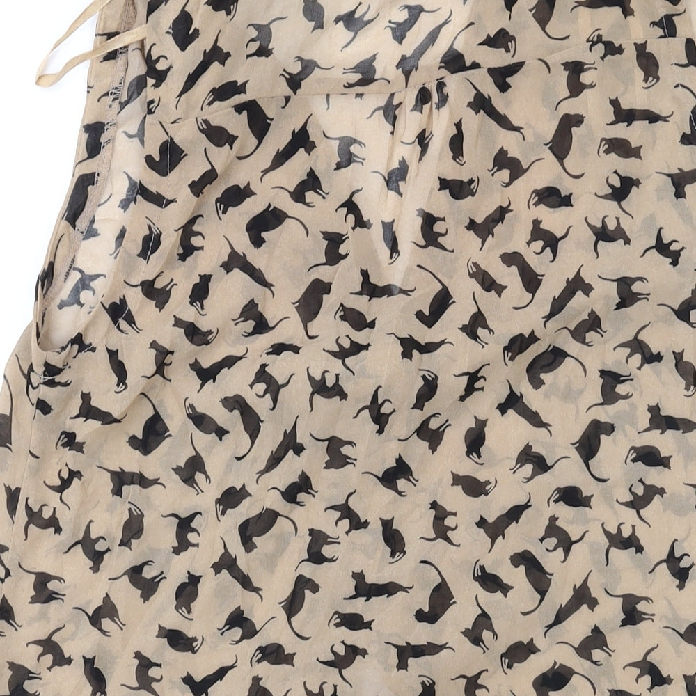 AX Paris Womens Brown Geometric Polyester Basic Blouse Size 10 Collared - Cat print