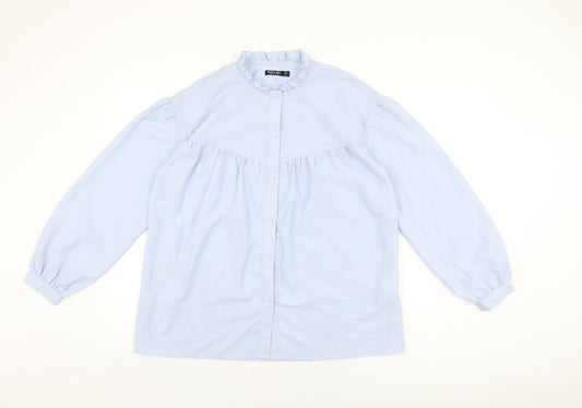 Nasty Gal Womens Blue Polyester Basic Button-Up Size 12 Round Neck