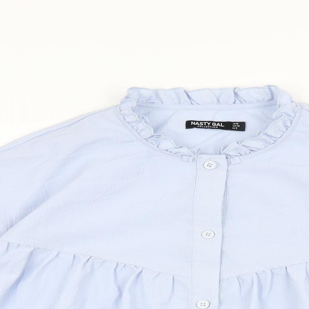 Womens UK Size 12 Nasty Gal Blue Basic Button-Up