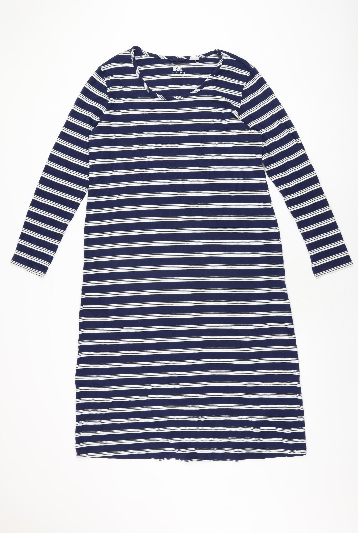 Lands' End Womens Blue Striped Cotton Shift Size M Round Neck Pullover