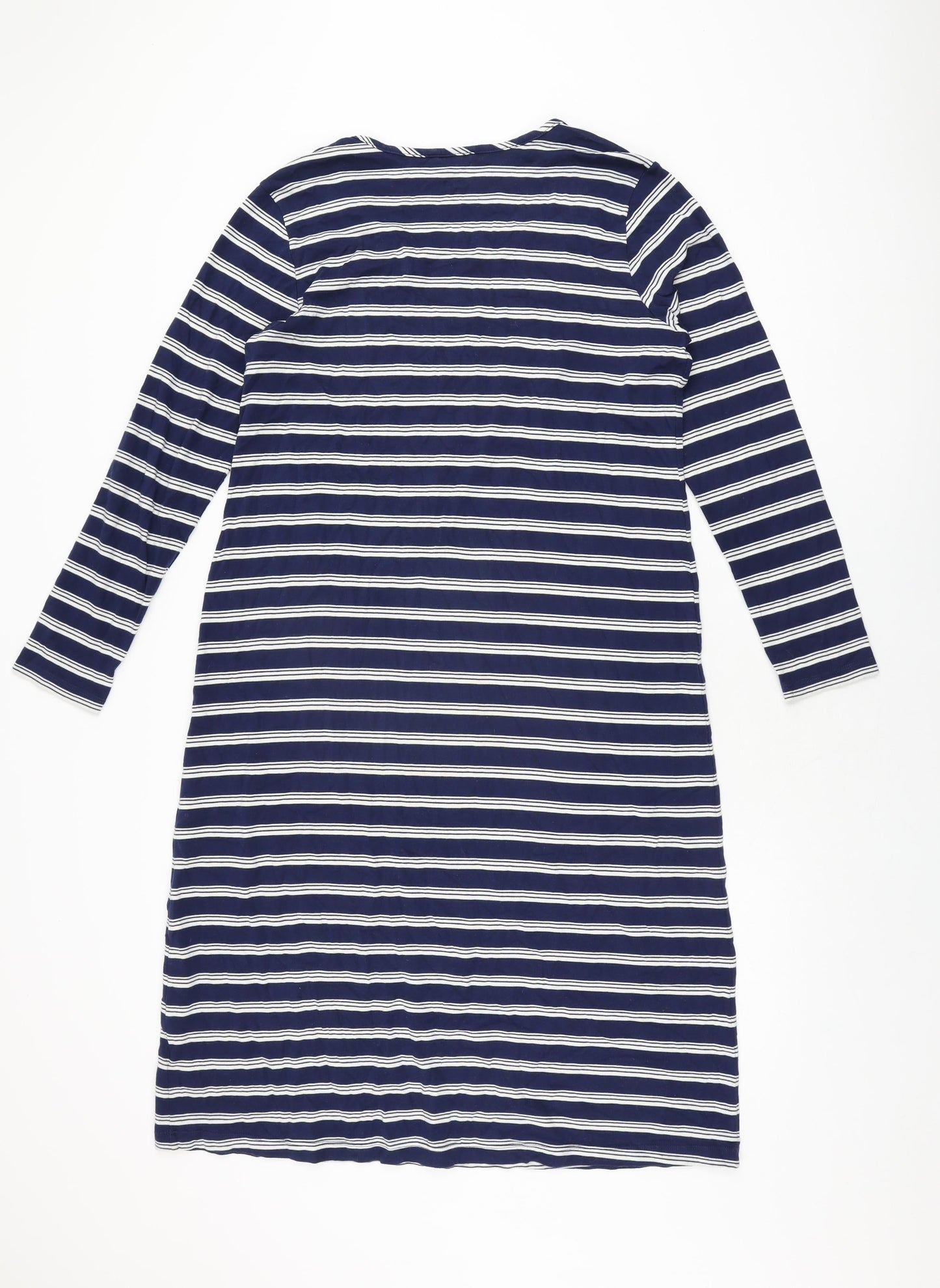 Lands' End Womens Blue Striped Cotton Shift Size M Round Neck Pullover