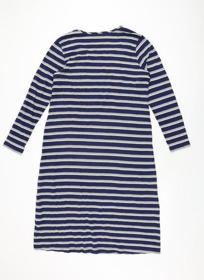 Lands' End Womens Blue Striped Cotton Shift Size M Round Neck Pullover
