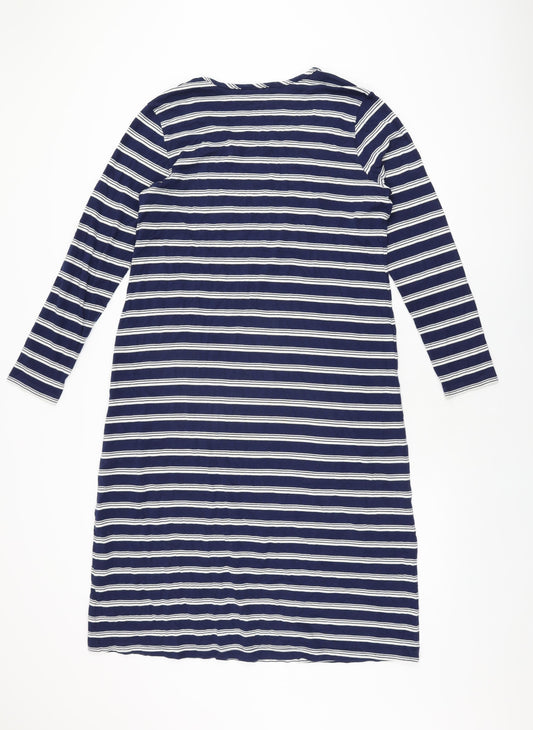 Lands' End Womens Blue Striped Cotton Shift Size M Round Neck Pullover