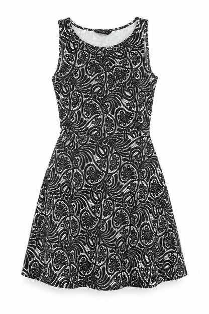 Dorothy Perkins Womens Black Geometric Cotton Skater Dress Size 8 Round Neck Pullover