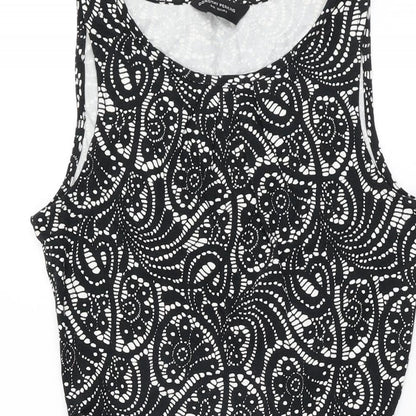 Dorothy Perkins Womens Black Geometric Cotton Skater Dress Size 8 Round Neck Pullover
