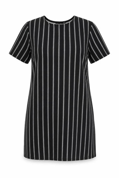 Boohoo Womens Black Striped Polyester Shift Size 12 Round Neck Pullover