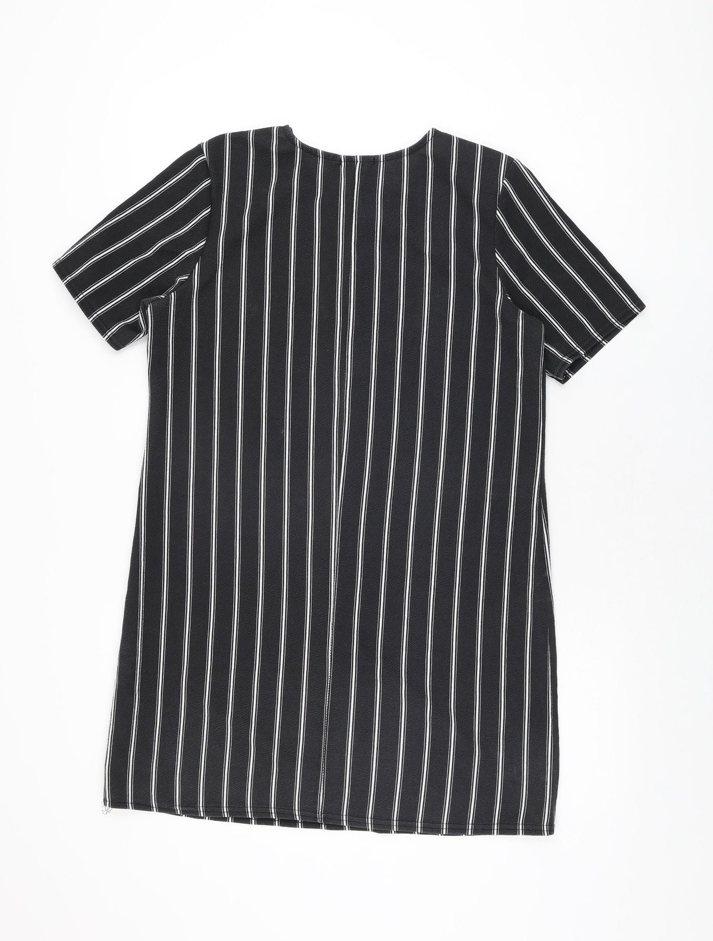 Boohoo Womens Black Striped Polyester Shift Size 12 Round Neck Pullover