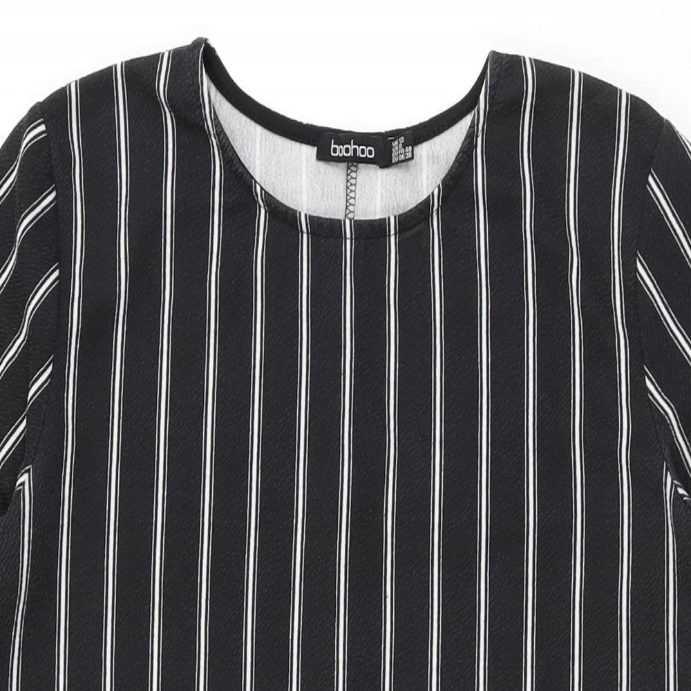 Boohoo Womens Black Striped Polyester Shift Size 12 Round Neck Pullover