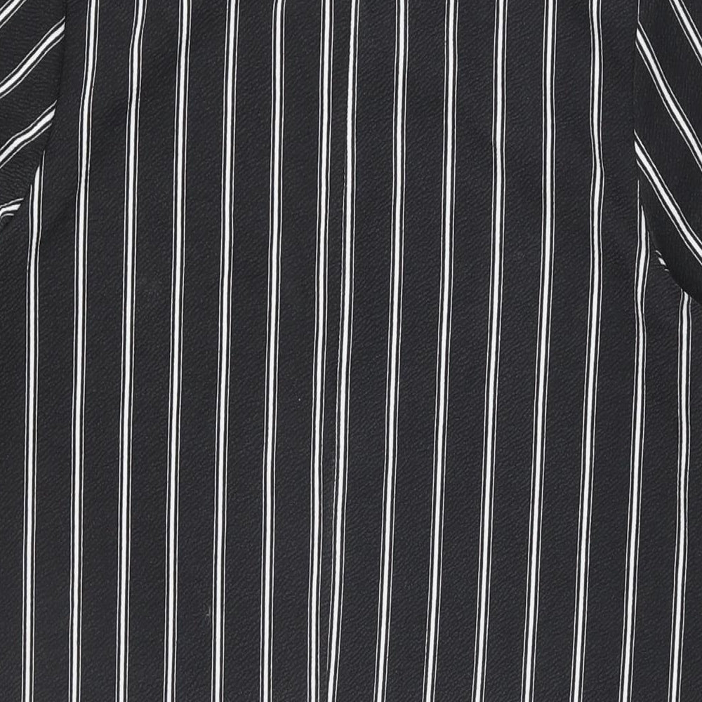 Boohoo Womens Black Striped Polyester Shift Size 12 Round Neck Pullover
