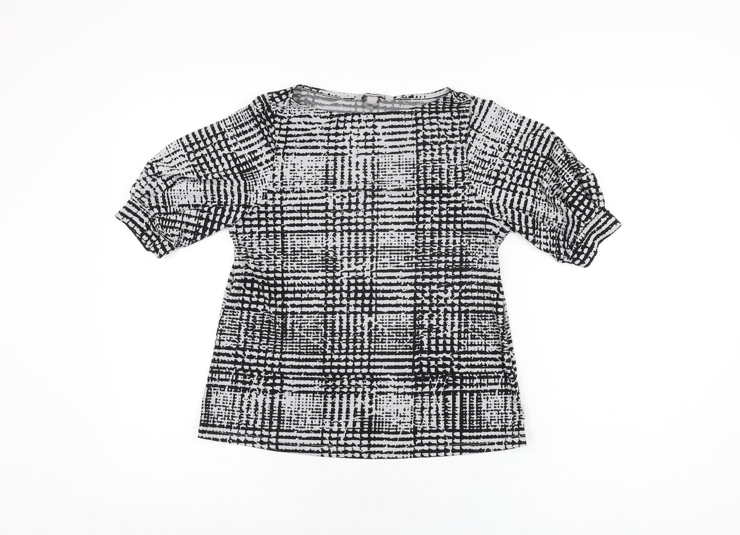 H&M Womens Grey Geometric Polyester Basic T-Shirt Size XS Round Neck