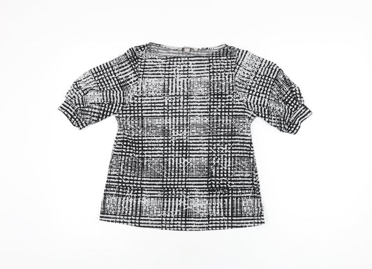 H&M Womens Grey Geometric Polyester Basic T-Shirt Size XS Round Neck