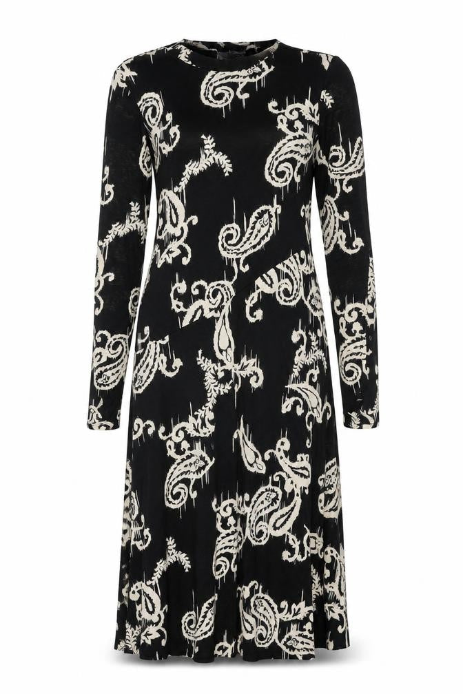 Marks and Spencer Womens Black Geometric Polyester A-Line Size 14 Round Neck Button